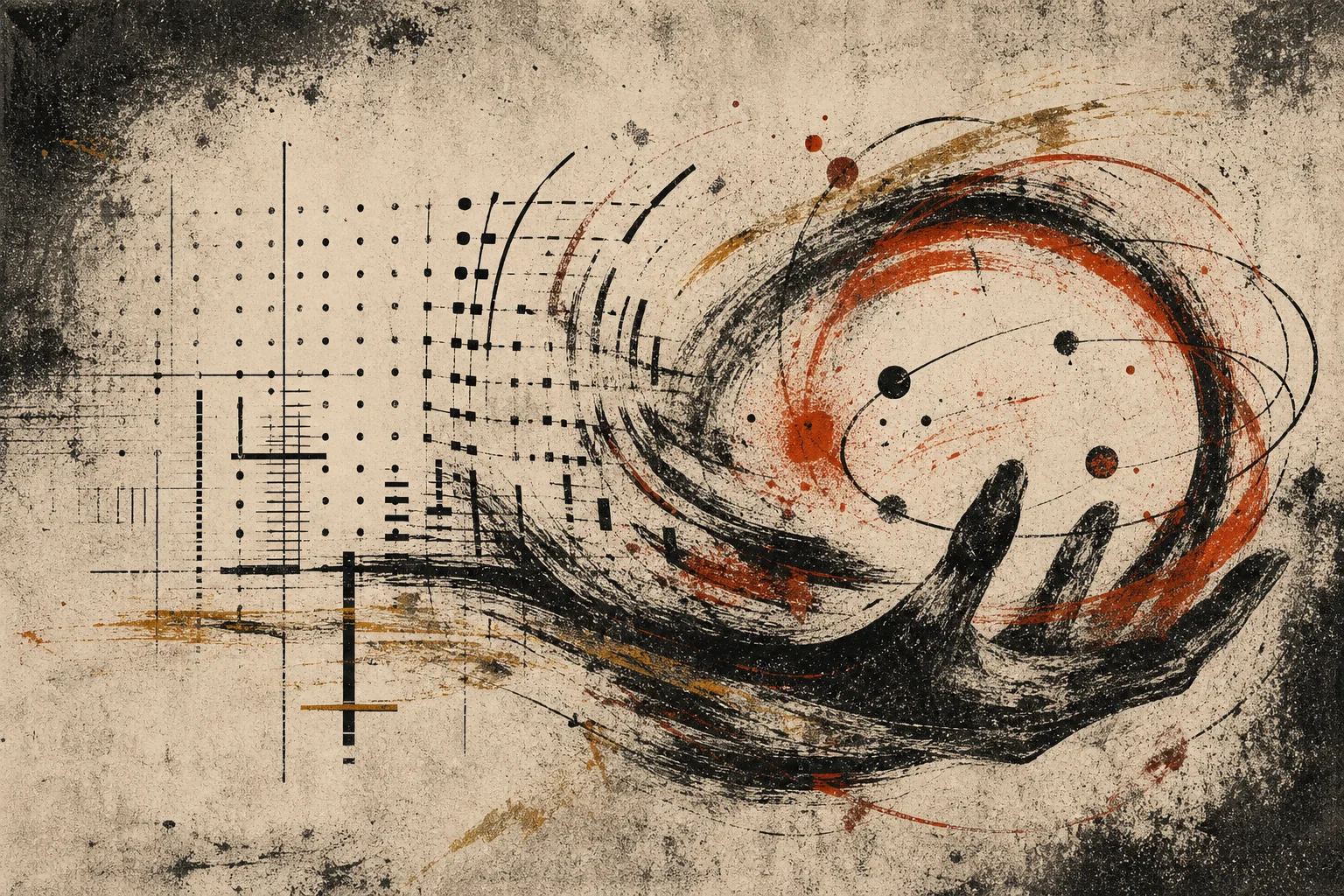 Abstract graffiti composition for the section “The metric returns to the hands”