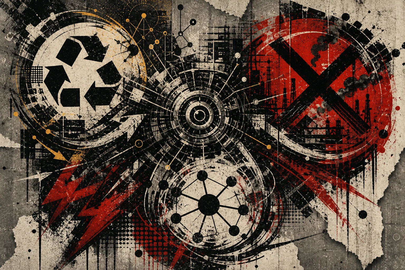 Abstract graffiti composition for the section “The dispute around the machine”